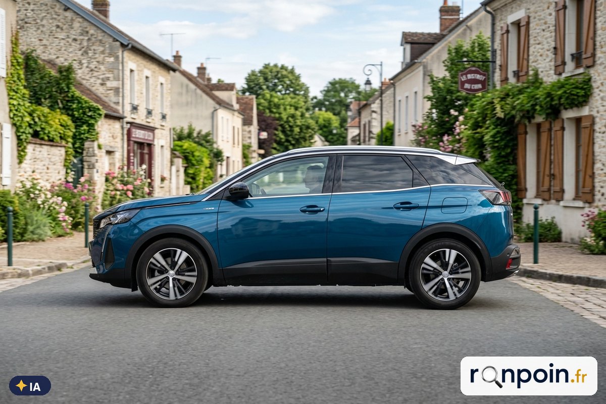 Peugeot 3008 II bleu de profil — illustration générée par IA